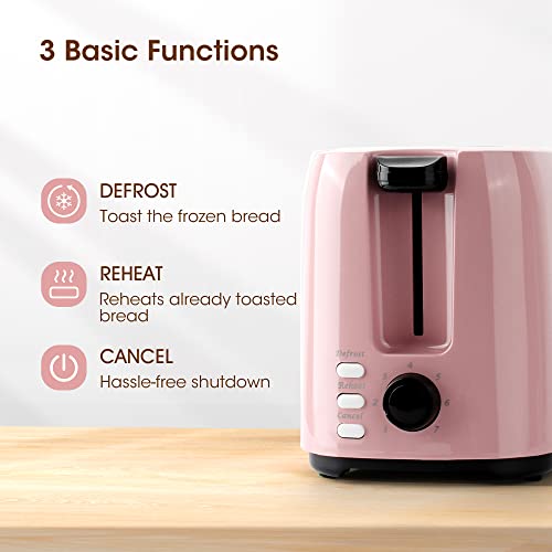 2-Slice Compact Wide Slot Bagel Toaster with 7 Shade Settings, Defrost & Double Side Baking (4 colors) - Pink and Caboodle