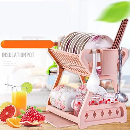 2-Tier Large Dish Stainless Steel Drying Rack w/Utility Hooks (3 colors) - Pink and Caboodle