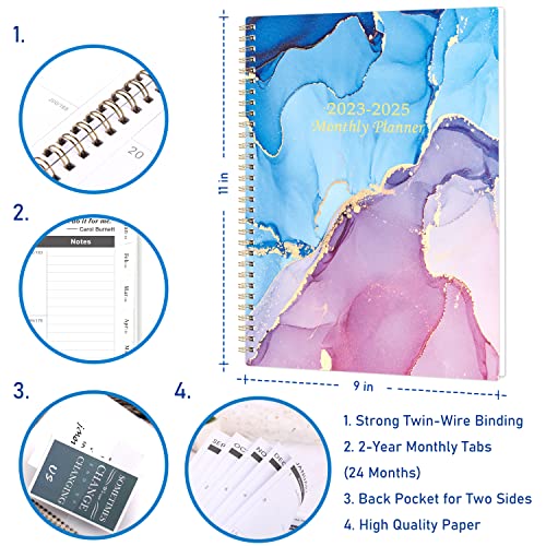 2023-2025 Monthly Planner/Calendar - 2 Year(24 Months) Planner with Tabs & Pocket, July 2023 - June 2025, Contacts and Passwords, 8.5" x 11", Thick Paper, Twin-Wire Binding - Pink Purple Marble - Pink and Caboodle