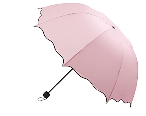 Large Dome Pink Ruffled Umbrella, Triple-Fold, UV Protection