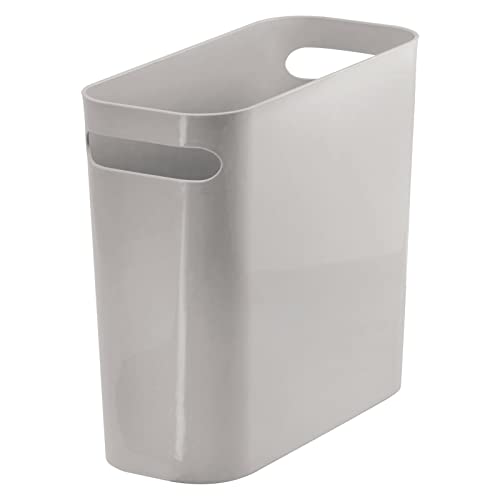 mDesign Plastic Small Trash Can, 1.5 Gallon/5.7-Liter Wastebasket, Narrow Garbage Bin with Handles for Bathroom, Laundry, Home Office - Holds Waste, Recycling, 10" High - Aura Collection - Gray
