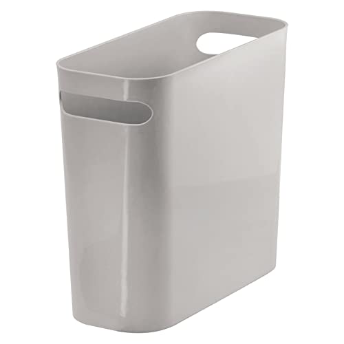 mDesign Plastic Small Trash Can, 1.5 Gallon/5.7-Liter Wastebasket, Narrow Garbage Bin with Handles for Bathroom, Laundry, Home Office - Holds Waste, Recycling, 10