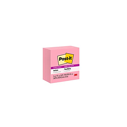 Post-it Super Sticky Notes, 3x3 in, 5 Pads, 2x the Sticking Power, Neon Pink, Recyclable (654-5SSNP)
