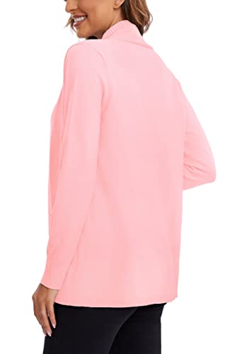 Urban Look Women's Long Sleeve Open Front Cardigan - Soft Ribbed Hem, Hip Length, Pink Medium