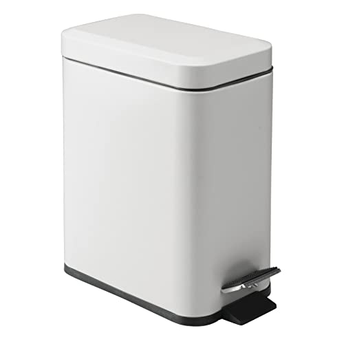 mDesign Small Modern 1.3 Gallon Rectangle Metal Lidded Step Trash Can, Compact Garbage Bin with Removable Liner Bucket and Handle for Bathroom, Kitchen, Craft Room, Office, Garage - Light Gray