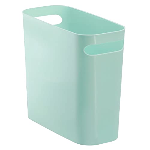mDesign Plastic Small Trash Can, 1.5 Gallon/5.7-Liter Wastebasket, Narrow Garbage Bin with Handles for Bathroom, Laundry, Home Office - Holds Waste, Recycling, 10
