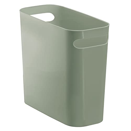 mDesign Plastic Small Trash Can, 1.5 Gallon/5.7-Liter Wastebasket, Narrow Garbage Bin with Handles for Bathroom, Laundry, Home Office - Holds Waste, Recycling, 10