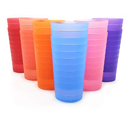 22oz Unbreakable BPA-Free Multi-Colored Plastic Drinking Glasses, 12-pc Set - Pink and Caboodle