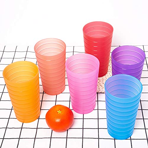 22oz Unbreakable BPA-Free Multi-Colored Plastic Drinking Glasses, 12-pc Set - Pink and Caboodle