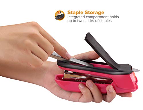 3 in 1 Stapler with Integrated Remover & Staple Storage, 20 Sheet Capacity, Includes 420 Staples - Pink and Caboodle