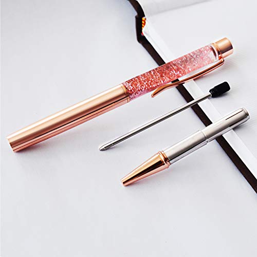 3-Pk Rose Gold Glitter Bling Ballpoint Metal Pens, Dynamic Liquid Sand Pen with Refills - Pink and Caboodle