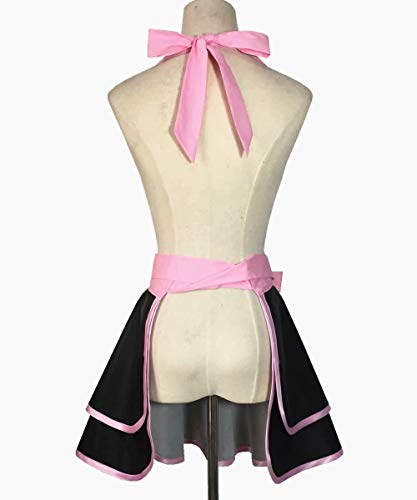 Hyzrz Lovely Handmade Cotton Retro Black Aprons for Women Girls Cake Kitchen Cook Apron for Mother's Gift (Pink)