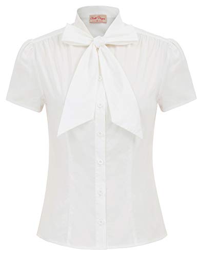 Plus Size Retro Blouses Casual Office Work Blouse Shirts Tops,Ivory，3X-Large