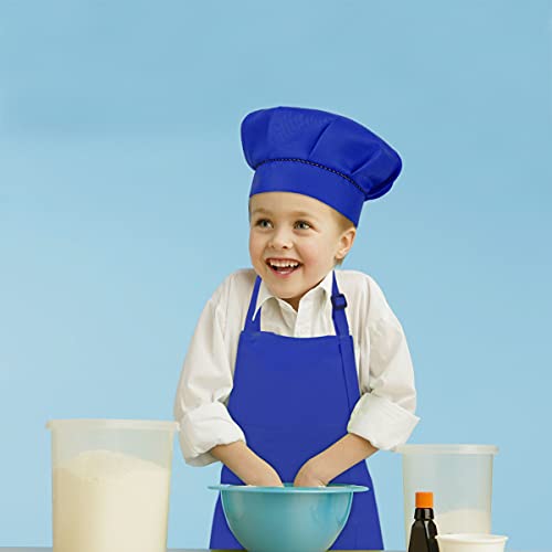 SUNLAND Kids Apron and Hat Set Children Chef Apron for Cooking Baking Painting (Royal Blue , M)