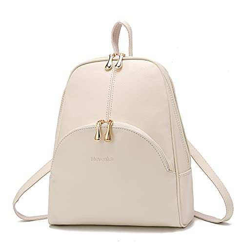 Nevenka Brand Women Bags Backpack PU Leather Zipper Bags Purse Casual Backpacks Shoulder Bags (WHITE)