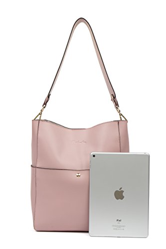 BOSTANTEN Women's Leather Designer Handbags Tote Purses Shoulder Bucket Bags Taro Pink