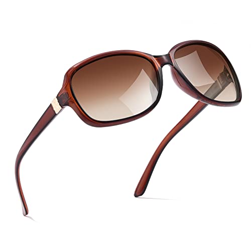 SIPHEW Polarized Sunglasses Womens, Classic Square Sun Glasses for women with UV Protection Havana Frame Wrap Shades