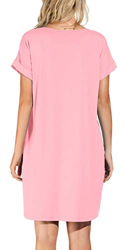 Summer Casual T-Shirt Loose Swing Swimsuit Cover Up Beach Dress, Pink