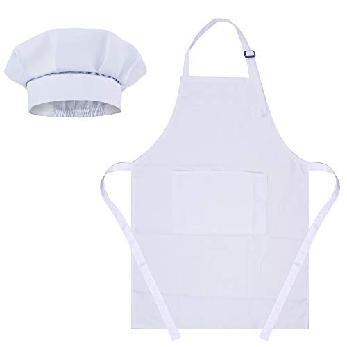 Sunland Kids Apron And Hat Set Children Chef Apron For Cooking Baking Painting White(S:3-6 Years)¡­