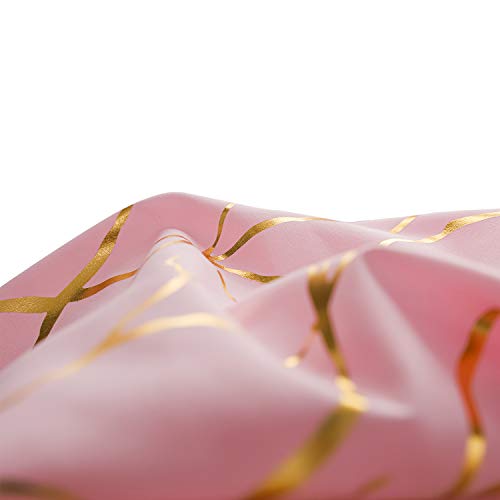 Pink & Metallic Gold Foil Branch Print Grommet Top Shower Curtain w/12 Hooks Set