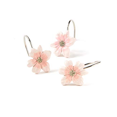 Pink & White Resin Floral Shower Curtain Hooks, Set of 12
