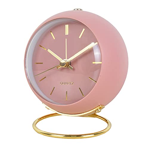 Desk Clocks, Small Table Alarm Clocks for Shelf Bedroom Office,Vintage Metal Aesthetic Living Room Decor Clock with Night Light, Non Ticking Silent Battery Operated Mini Cute Clocks (Pink)…