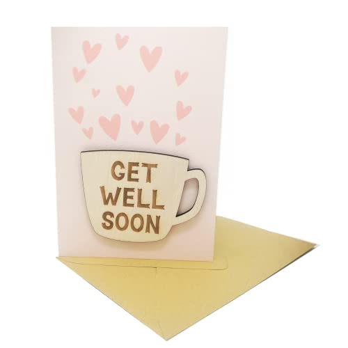 Woodland Mail Get Well Soon Card with Engraved Wooden Mug on the Front