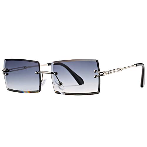 Rectangle Sunglasses for Men/Women Small Rimless Square Shade Eyewear (Gray)