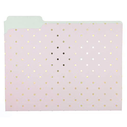 Flamingo Pink File Folder Set w/Gold Foil Polka Dots  (Set of 9)