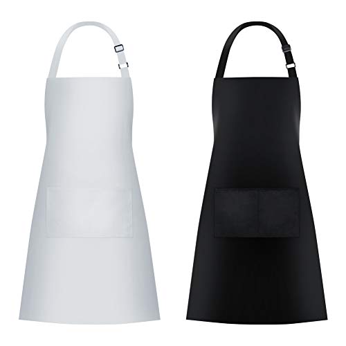 Jubatus 2 Pack Bib Aprons with 2 Pockets Cooking Chef Kitchen Apron for Women Men, Black & White