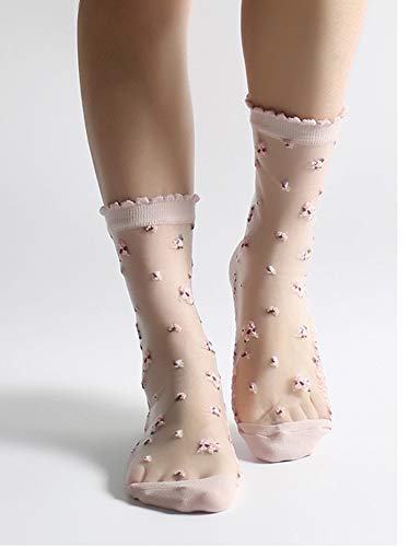 Floosum Womens 4 Pairs Ultrathin Transparent Lace Elastic Short Socks, 4 Pair Piont