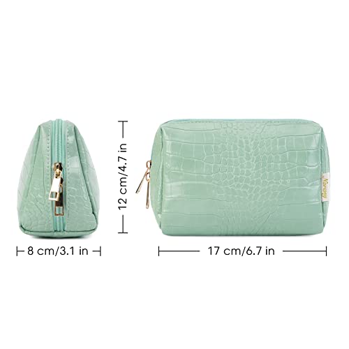 Narwey Vegan Leather Makeup Bag Zipper Pouch Travel Cosmetic Organizer for Women and Girls (Small, Mint Green)