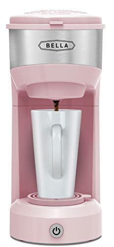 BELLA Dual Brew Single Serve Coffee Maker, Brews both Kcup and Ground Coffee, Large 14oz Capacity, Easy One Touch, Auto Shutoff, Pink