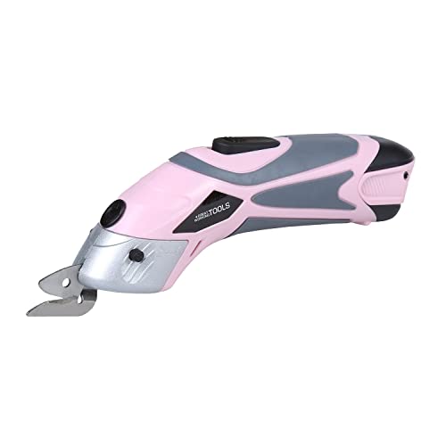 Great Working Tools Cordless Scissors - Electric Power with Blades for Sewing Crafting Fabric Paper Cardboard, 3.6v Li-Ion Battery - Pink - 2 Blades