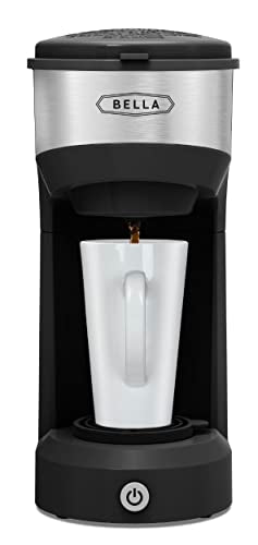 BELLA Dual Brew Single Serve Coffee Maker, Brews both Kcup and Ground Coffee, Large 14oz Capacity, Easy One Touch, Auto Shutoff, Black