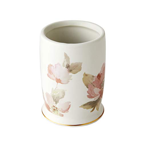 Pink, Gray & Gold-Rimmed Antique Floral Bathroom Tumbler