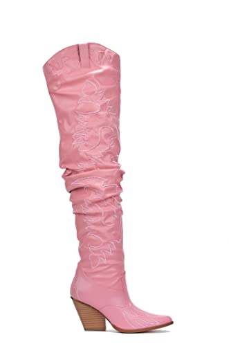 Cape Robbin Kelsey-30 Rock Star Western Pointed Slouchy Over Knee Thigh Boot Pink sz: 10