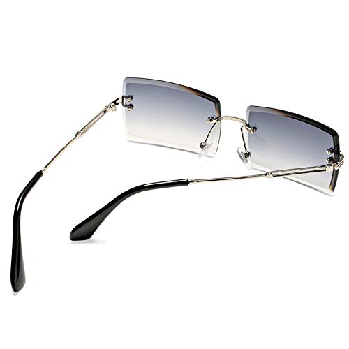 Rectangle Sunglasses for Men/Women Small Rimless Square Shade Eyewear (Gray)