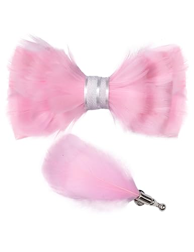RBOCOTT Handmade Pink Feather Pre-tied Bow Tie and Lapel Pin Set(13)