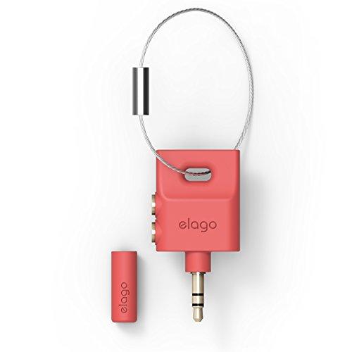 elago Keyring Headphone Splitter for iPhone, iPad, iPod, Galaxy and Any Portable Device with 3.5mm (Italian Rose) - Pink and Caboodle