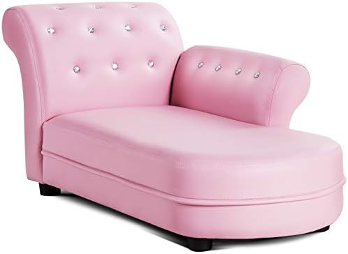 Costzon Kids Couch, Princess Kids Sofa Chairs for Girls w/Wood Frame & Leather Surface for Nap & Rest, Toddler Couch for Preschool, Nursery, Kindergarten, Children Furniture Gift (Pink)
