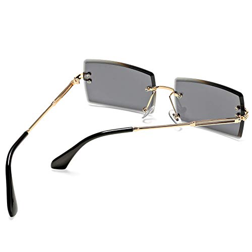 Rectangle Sunglasses for Men/Women Small Rimless Square Shade Eyewear (Black)