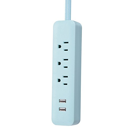 Globe Electric 78255 Designer Series 6ft 3-Outlet USB Surge Protector Power Strip, 2x USB Ports, Surge Protector, Mint Finish