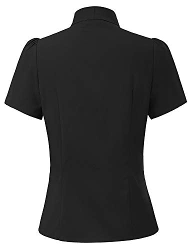 Plus Size Chiffon Blouse Tops for Women Short Sleeve Button Up Shirt,Black，3X-Large