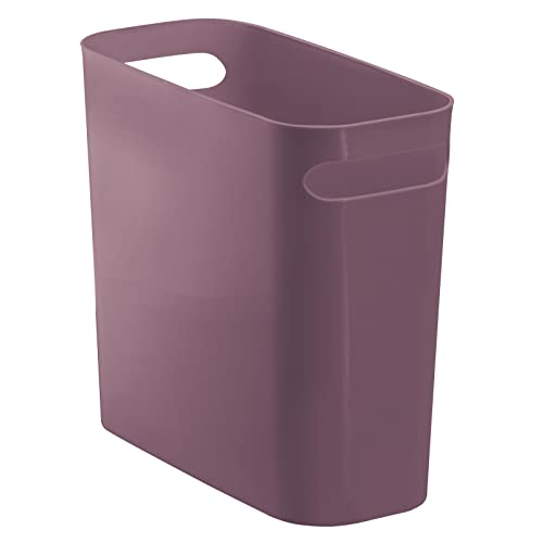 mDesign Plastic Small Trash Can, 1.5 Gallon/5.7-Liter Wastebasket, Narrow Garbage Bin with Handles for Bathroom, Laundry, Home Office - Holds Waste, Recycling, 10" High - Aura Collection, Merlot Red
