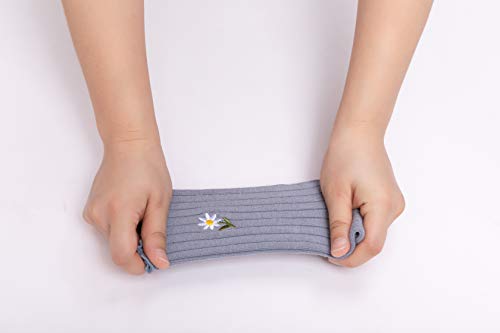 5-Pair Pack - Women's High Ankle Knit Ruffle Daisy Embroidered Dress Socks