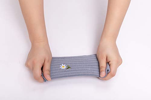 5 Pair Pack - Women's High Ankle Knit Ruffled Daisy Embroidered Dress Socks