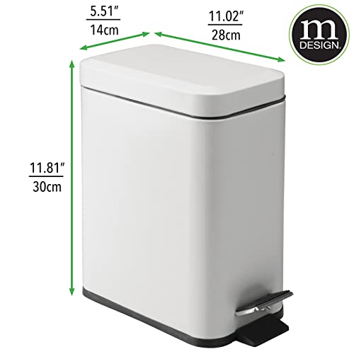 mDesign Small Modern 1.3 Gallon Rectangle Metal Lidded Step Trash Can, Compact Garbage Bin with Removable Liner Bucket and Handle for Bathroom, Kitchen, Craft Room, Office, Garage - Light Gray