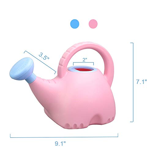 LOYUYU 0.4 Gallon Plastic Watering Can Small Lightweight Cute Indoor Outdoor Garden Plants, Kids Toy Watering Can with Shower Head Elephant: Pink Body Blue Head