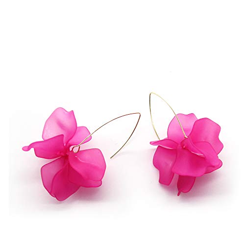 Rose Pink Flower Hoop Earrings, Floral Earrings for Women Dangling KELMALL COLLECTION
